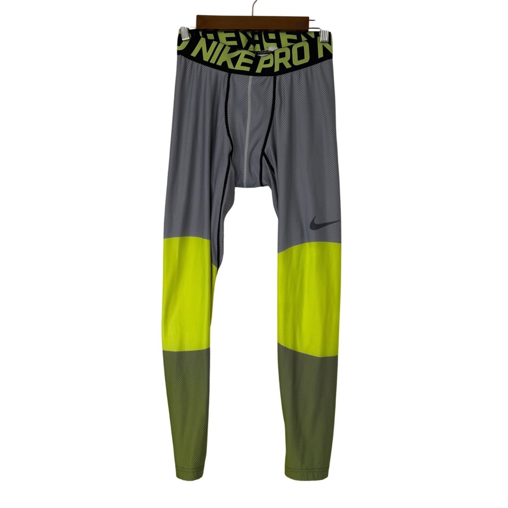 Nike Pro Combat Mens Hyperwarm Compression Tights Pants L Volt Black 699970-702